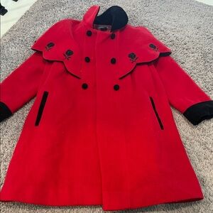 Copper Key Red Coat with Black Rose Details